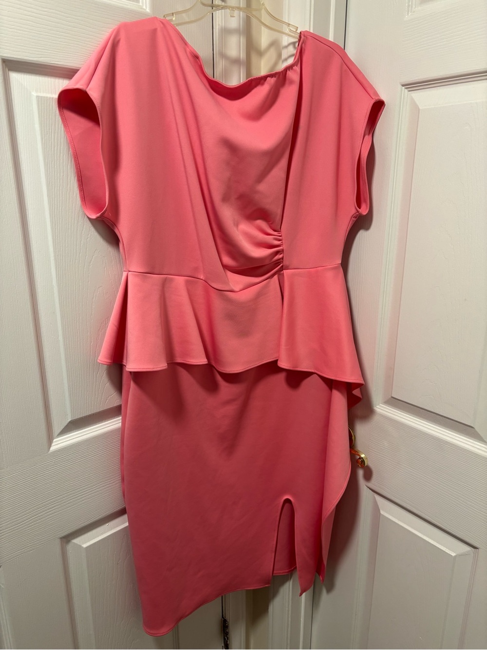 Amazon Coral Pink Asymmetrical Peplum Dress
